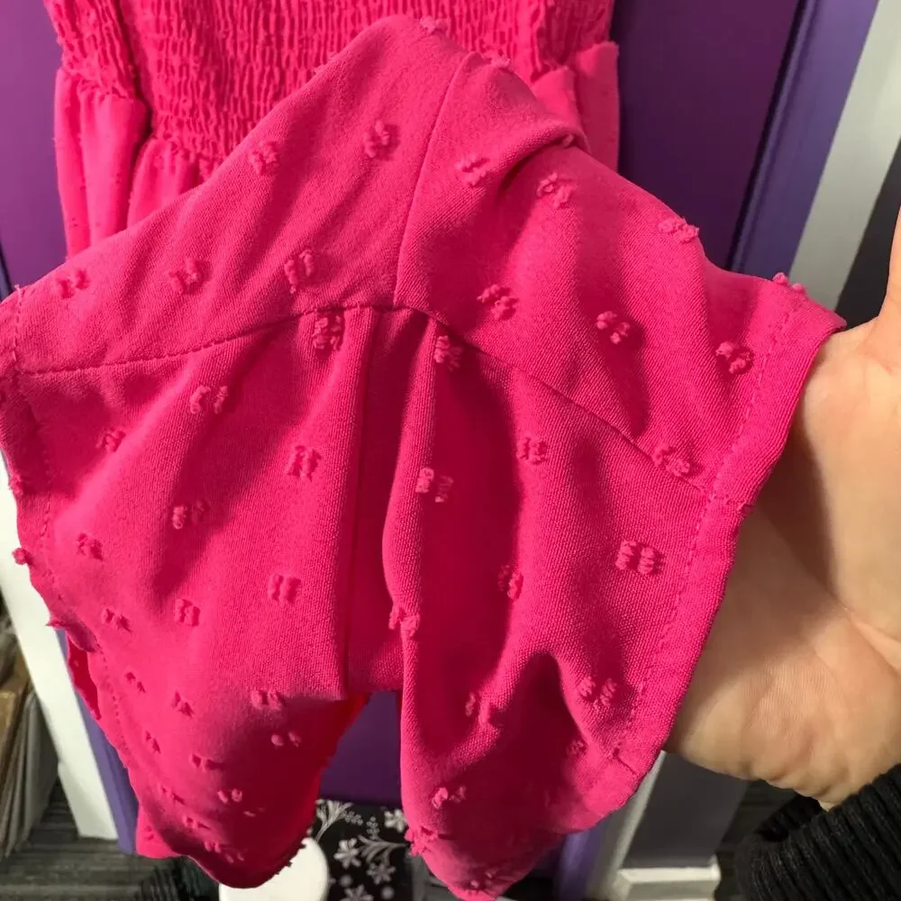 SHEIN Curve 4XL Hot Pink Smocked Babydoll Dress Swiss Dot Ruffle Sleeves